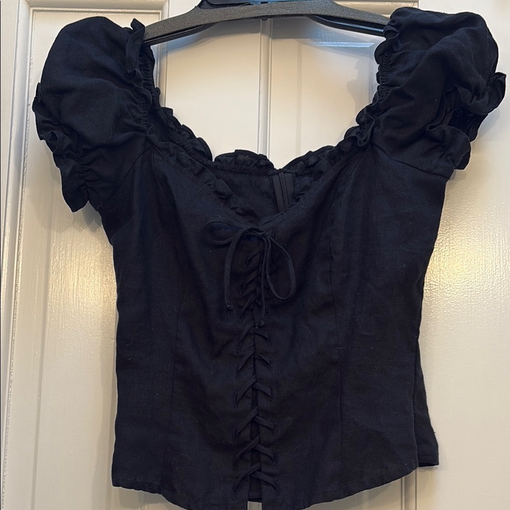 Reformation Black Lace-Up Blouse
